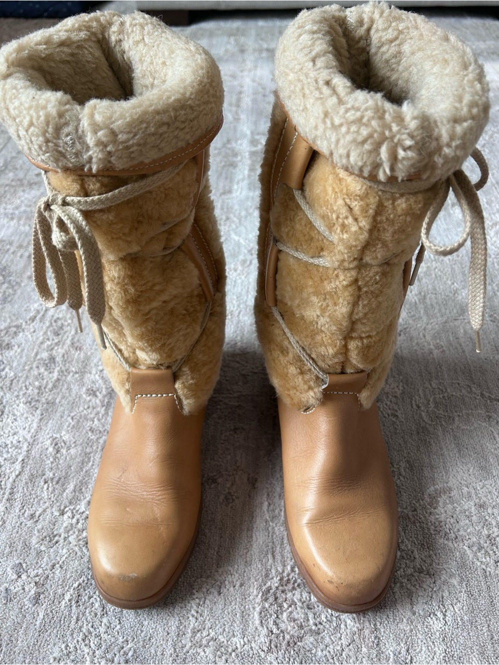Vtg Women’s Sz 7 Blondo Fleece Lined Pull On Lace Accent High Top Leather Boots